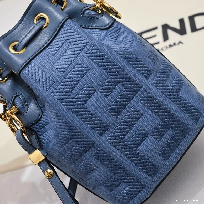Cheap HOT Blue Motif Woven Bag Bucket with FF Fendi In Mon Tresor Handle Mini Canvas 0816